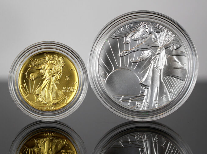 CoinNews photo of a 1916 Walking Liberty Half Dollar Gold Coin and Silver Medal
