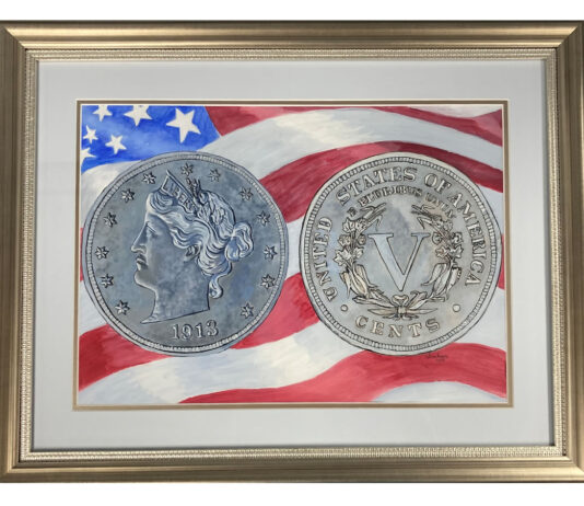 1913 Liberty Head Nickel Painting to Be Auctioned for ANA Painting of ANA 1913 5C Liberty Nickel