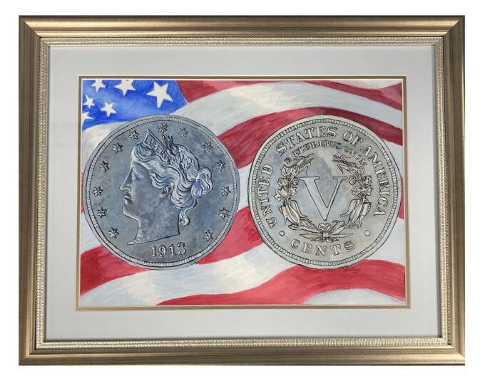 Painting of ANA 1913 5C Liberty Nickel