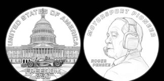U.S. Mint Unveils Freedom 250 Medal for First D.C. IndyCar Race Obverse and reverse of the 2026 U.S. Mint Freedom 250 Race Medal, showing an IndyCar and the U.S. Capitol on one side and a portrait of Roger Penske on the other.