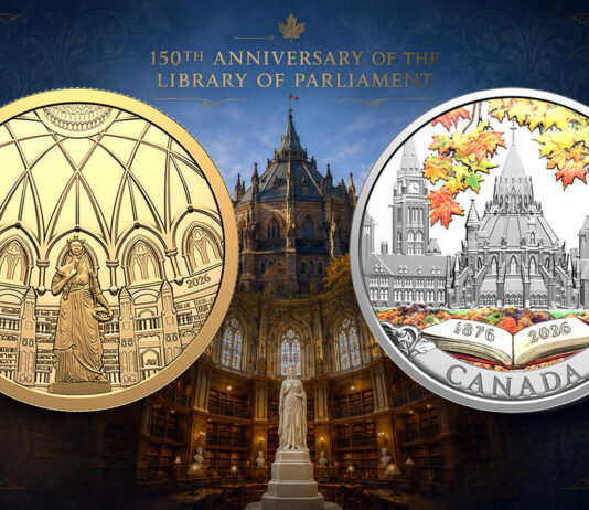 Royal Canadian Mint Coins Mark Library of Parliament at 150 150th Anniversary of the Library of Parliament Gold and Silver Coins