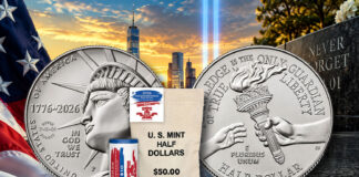 US Mint Sales: 9/11 Half Dollars Lead With 2.28 Million Coins 2026-P Enduring Liberty 9/11 half dollars with NEVER FORGET privy mark