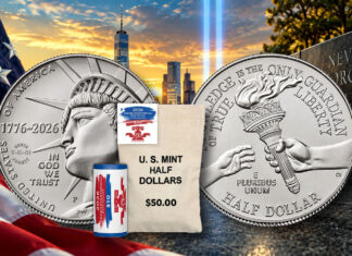 US Mint Sales: 9/11 Half Dollars Lead With 2.28 Million Coins 2026-P Enduring Liberty 9/11 half dollars with NEVER FORGET privy mark