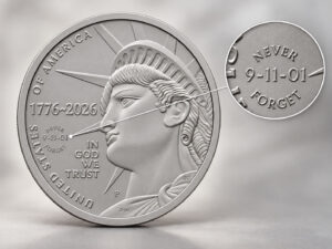 2026 Enduring Liberty 9/11 Privy Half Dollar | CoinNews Illustration of 2026 Enduring Liberty half dollar with NEVER FORGET 9/11 privy mark
