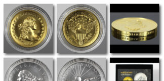 Photos Show U.S. Mint’s 1804 Dollar Gold Coin & Silver Medal Set CoinNews collage of the Best of the Mint 1804 Silver Dollar gold coin and silver medal set, showing the gold coin, silver medal and packaging.