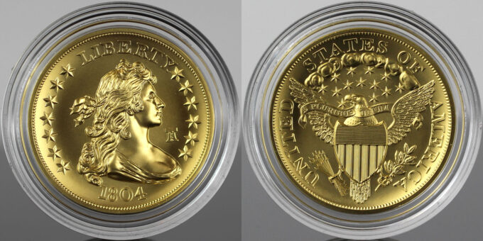 Best of the Mint 1804 Silver Dollar Gold Coin, Obverse and Reverse | CoinNews Obverse and reverse of the Best of the Mint 1804 Silver Dollar Gold Coin.
