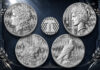 U.S. Mint Reveals 1776-2026 Diamond Field Morgan & Peace Silver Dollars CoinNews composite of 1776 ~ 2026 Diamond Field Morgan and Peace Silver Dollars with Liberty Bell 250 privy mark inset