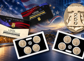 US Mint Releases 2026 Reverse Proof Dollars for IA, WI, CA and MN Artwork highlighting the 2026 American Innovation $1 Coin Reverse Proof Set and America's 250th anniversary