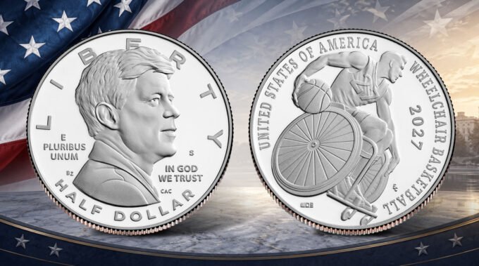 U.S. Mint images of the 2027 Kennedy Wheelchair Basketball Half Dollar obverse and reverse