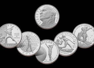 US Mint Unveils Five 2027 Youth Sports Quarters U.S. Mint images of the 2027 Youth Sports quarters showing the George Washington obverse and five reverses honoring baseball, golf, soccer, softball and snowboarding