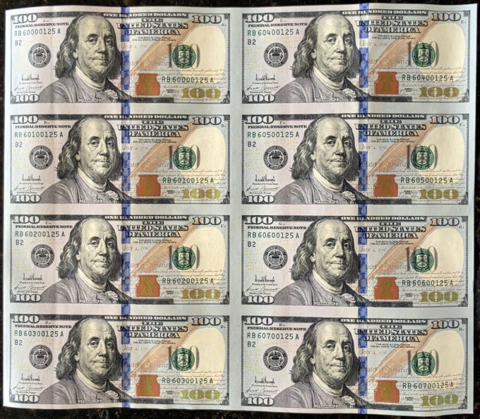 Series 2025 New York 0 Eight-Note Uncut Currency Sheet | CoinNews CoinNews photo of the Series 2025 New York 0 eight-note uncut currency sheet featuring Trump and Bessent signatures